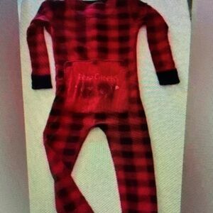 Kids Red Buffalo Plaid Footed Pajama Set with Contrast Cuffs